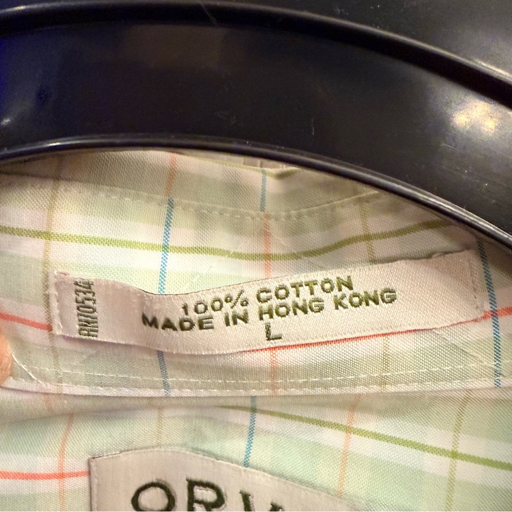 Orvis Light Green Plaid Short-Sleeve Button-Down Shirt with Blue & orangeStripes - Picture 4 of 6
